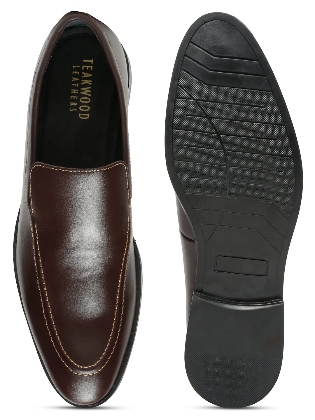 Men Brown Solid Leather Formal Slip-On Shoes