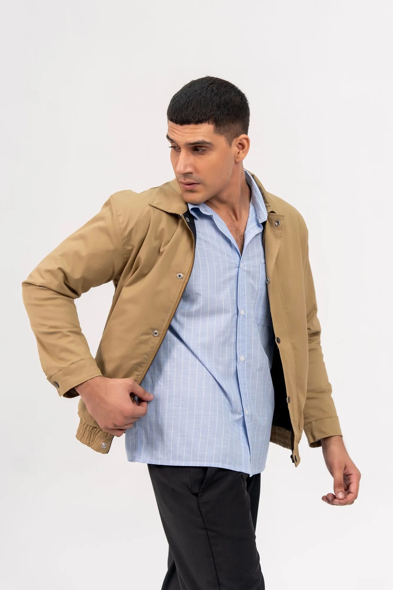 Men's Regular Fit Twill Jacket - Camel Brown