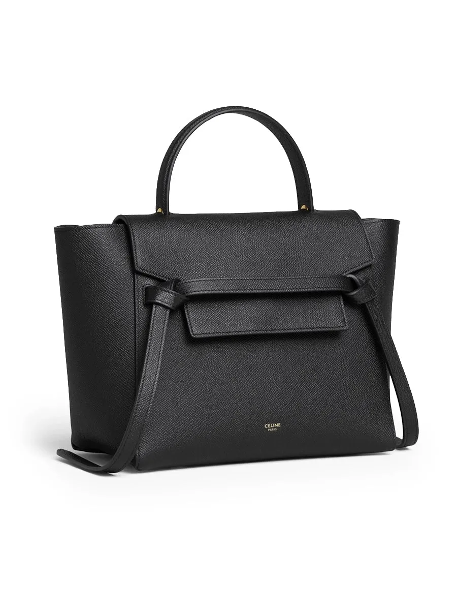 Micro Belt Bag in Grained Calfskin in Black