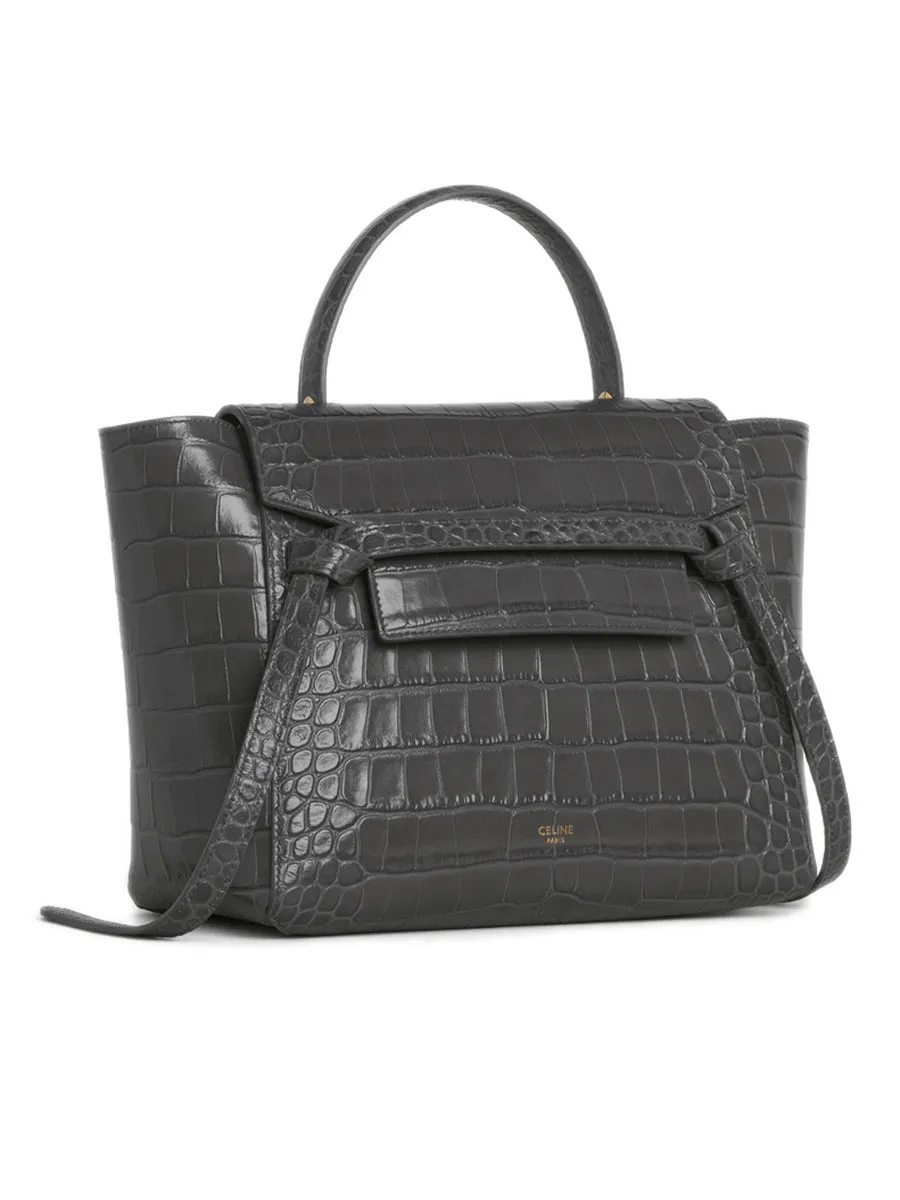 Micro Belt Bag in Grey Crocodile Embossed Calfskin