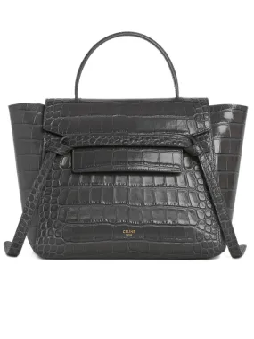 Micro Belt Bag in Grey Crocodile Embossed Calfskin