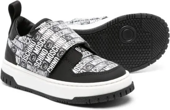 Moschino Kids logo-print touch-strap sneakers Black