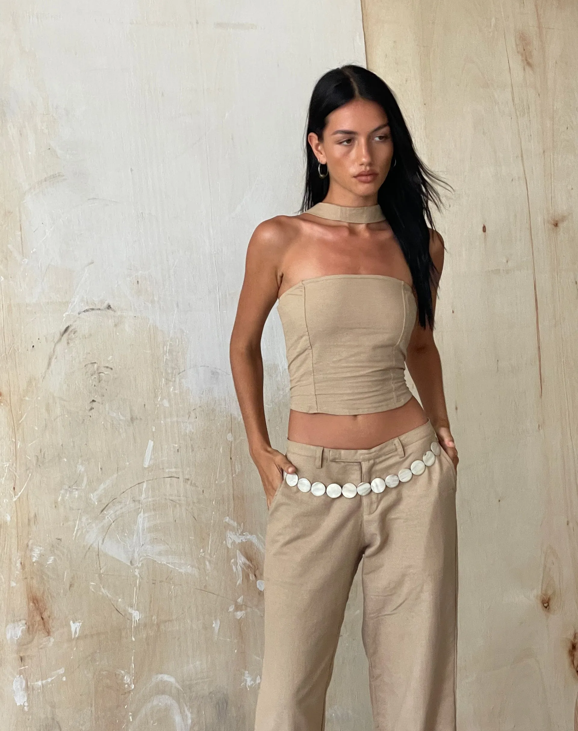 MOTEL X JACQUIE Shaloe Bandeau Top and Scarf Set in Light Taupe