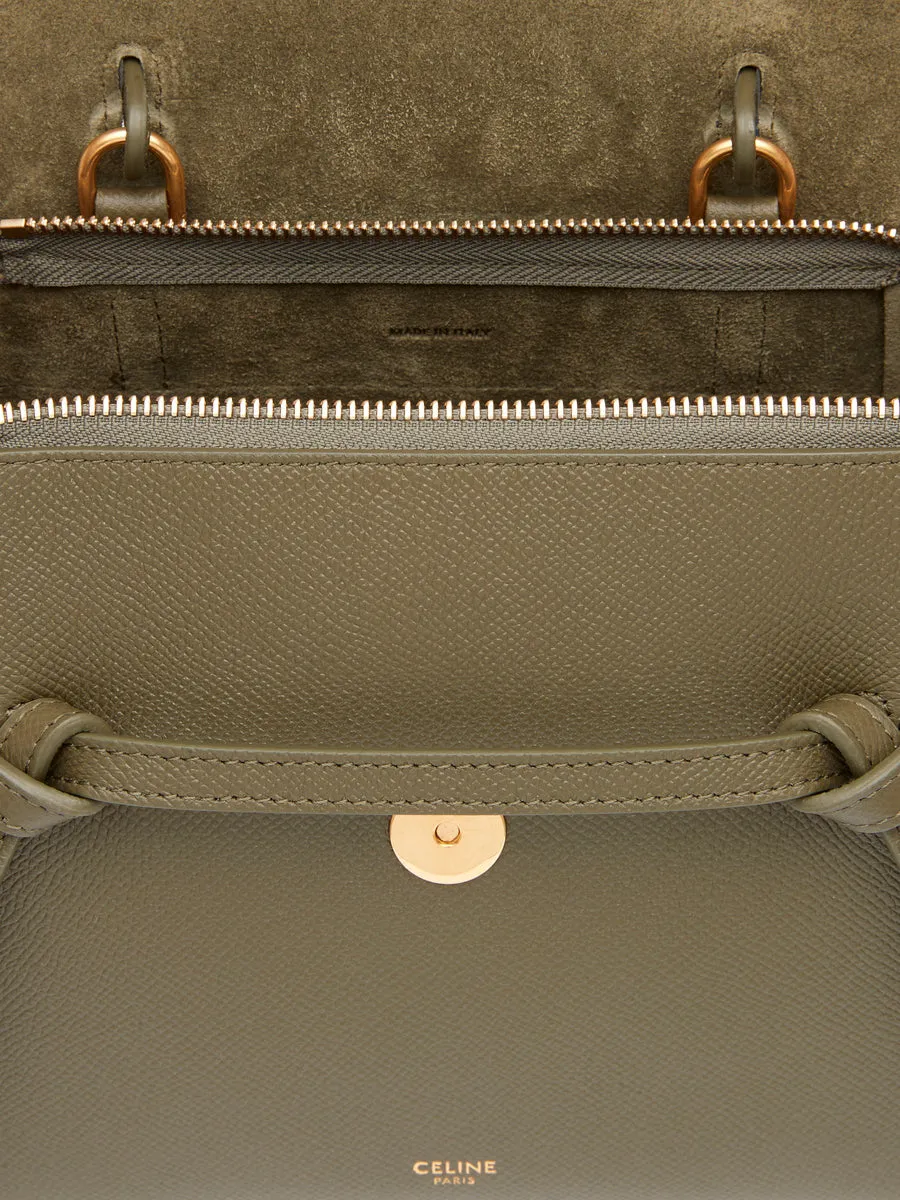 Nano Belt Bag in Gained Calfskin in Dark Olive