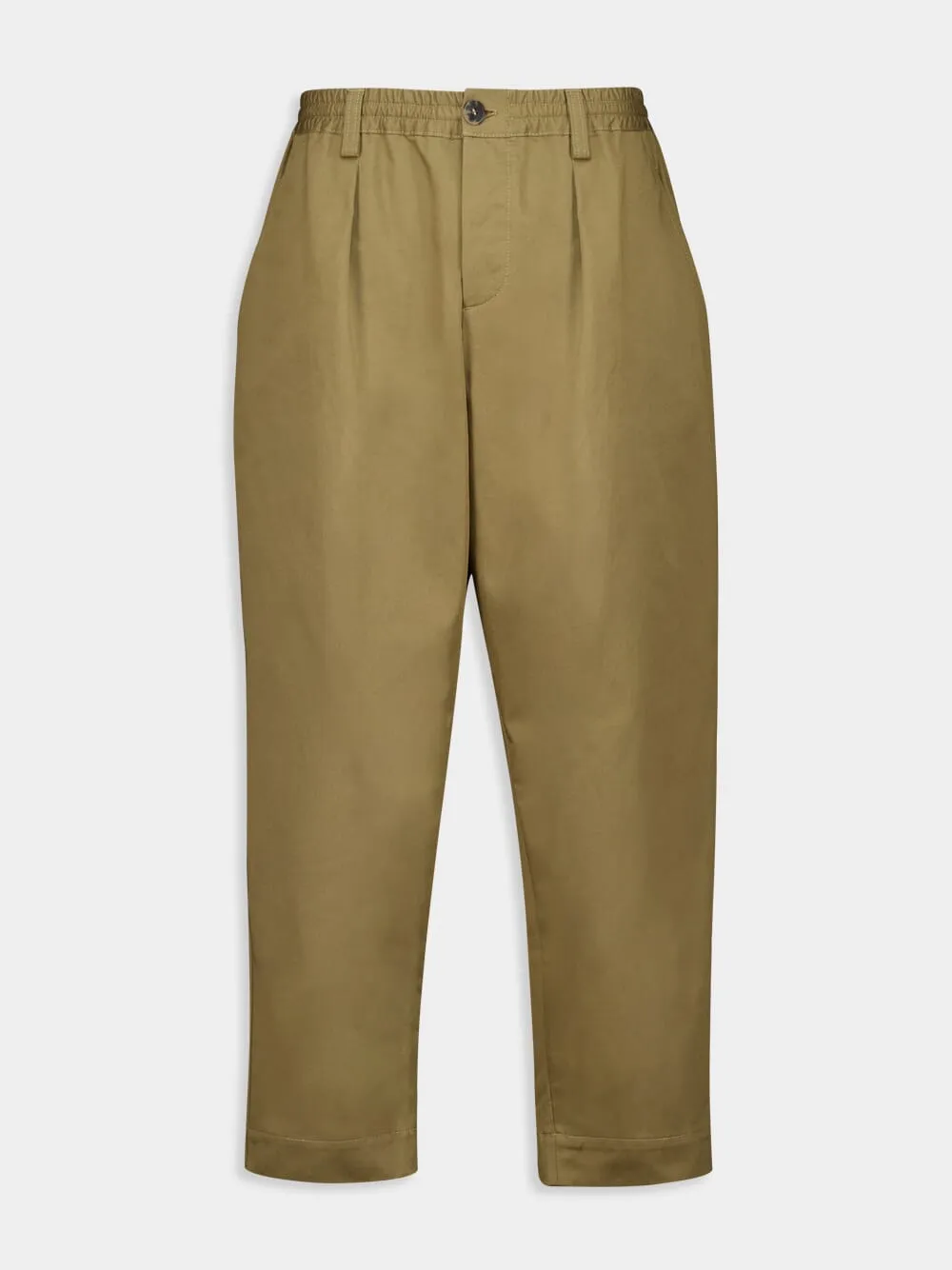 Olive Gabardine Cropped Trousers