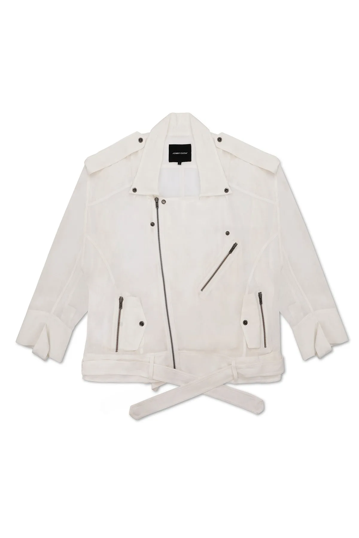 OVERSIZE SHEER MOTO JACKET IN WHITE