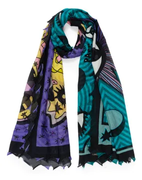 Peace eyes print scarf, turquoise-purple