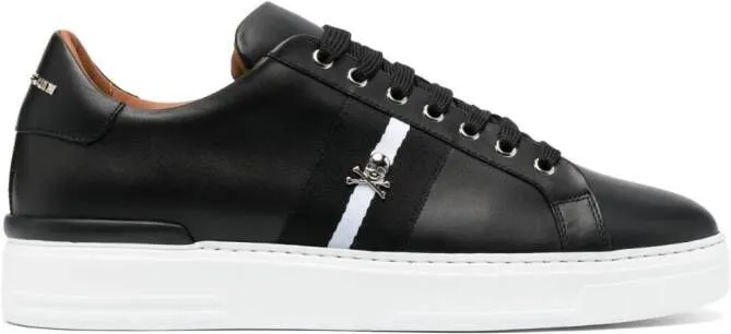 Philipp Plein skull-plaque striped low-top sneakers Black