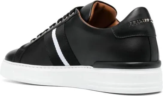 Philipp Plein skull-plaque striped low-top sneakers Black