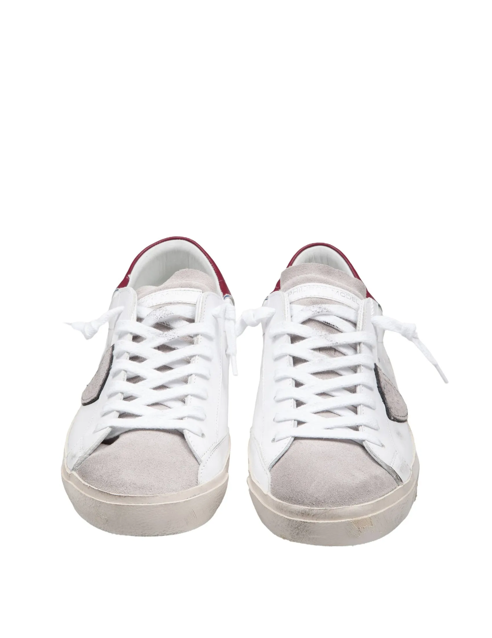 PHILIPPE MODEL PRSX LOW LEATHER SNEAKERS WHITE AND BURGUNDY