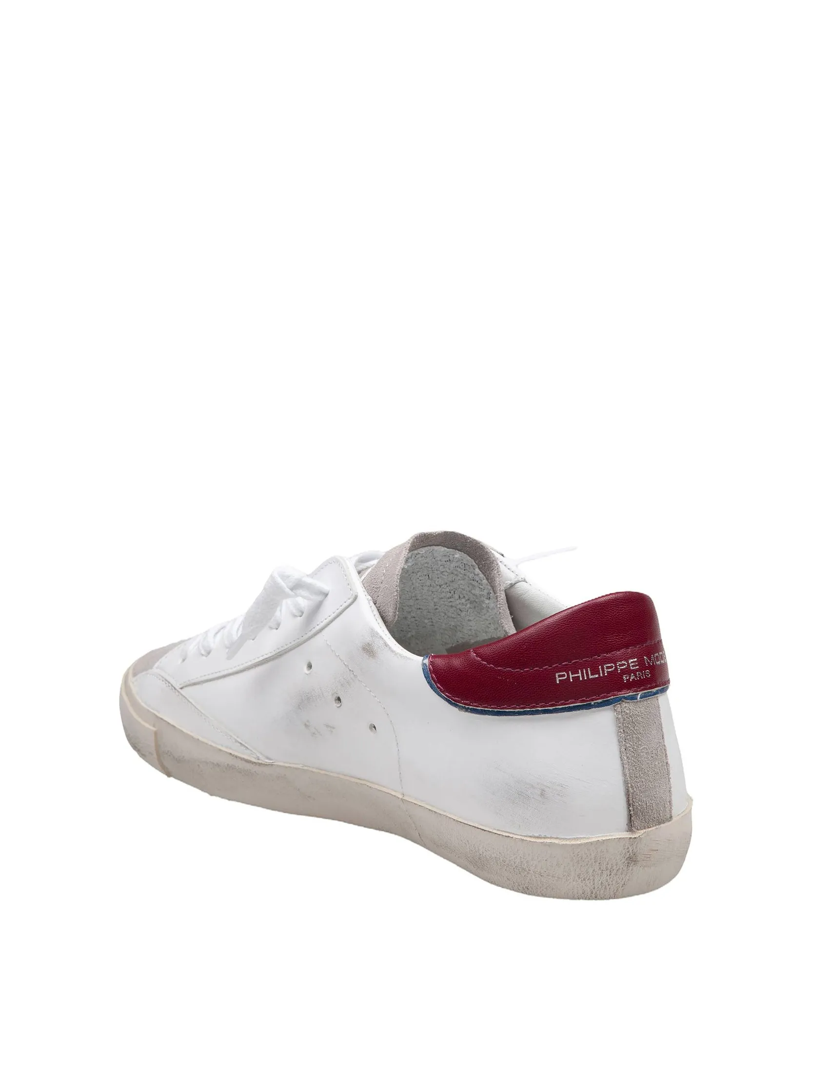 PHILIPPE MODEL PRSX LOW LEATHER SNEAKERS WHITE AND BURGUNDY