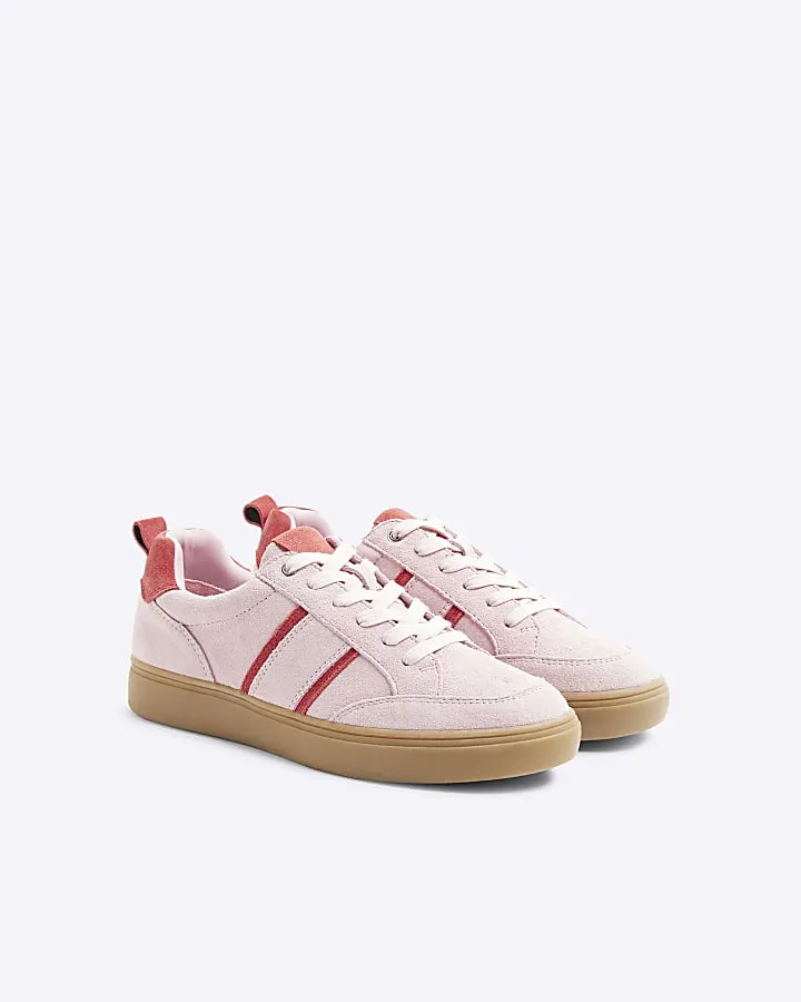 Pink suede lace up trainers