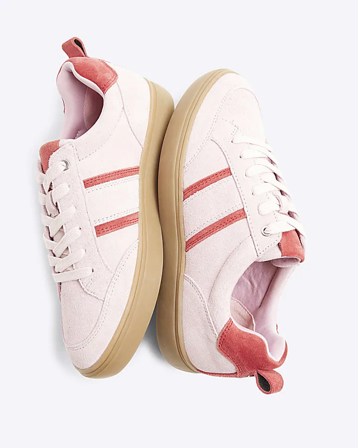 Pink suede lace up trainers