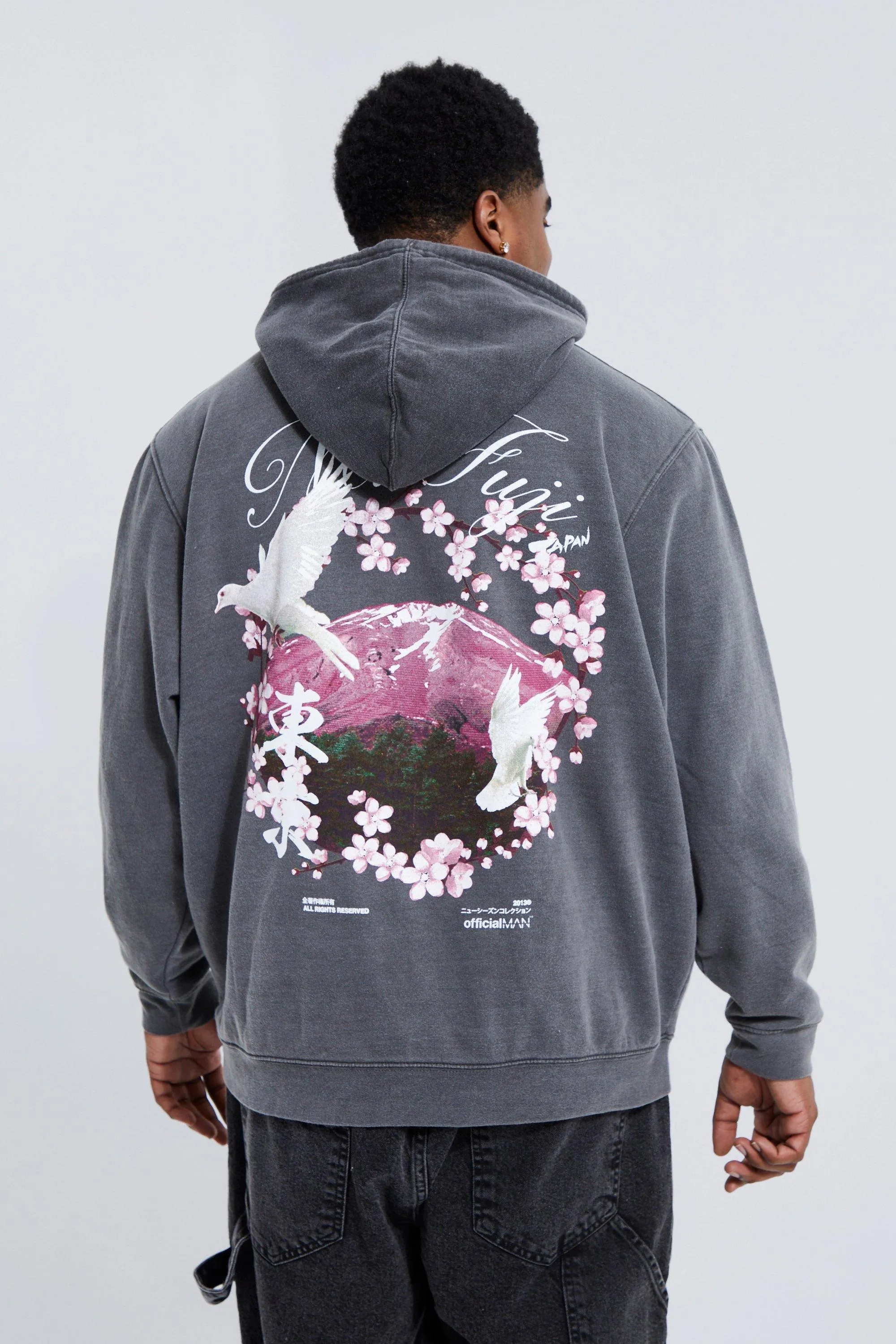 Plus Washed Blossom Mountain Graphic Hoodie | boohooMAN UK