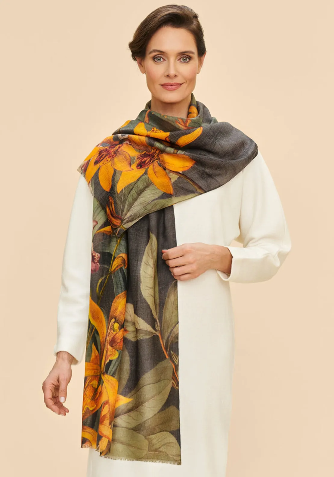 Powder Botany Bliss Wool Wrap Scarf, Charcoal Multi