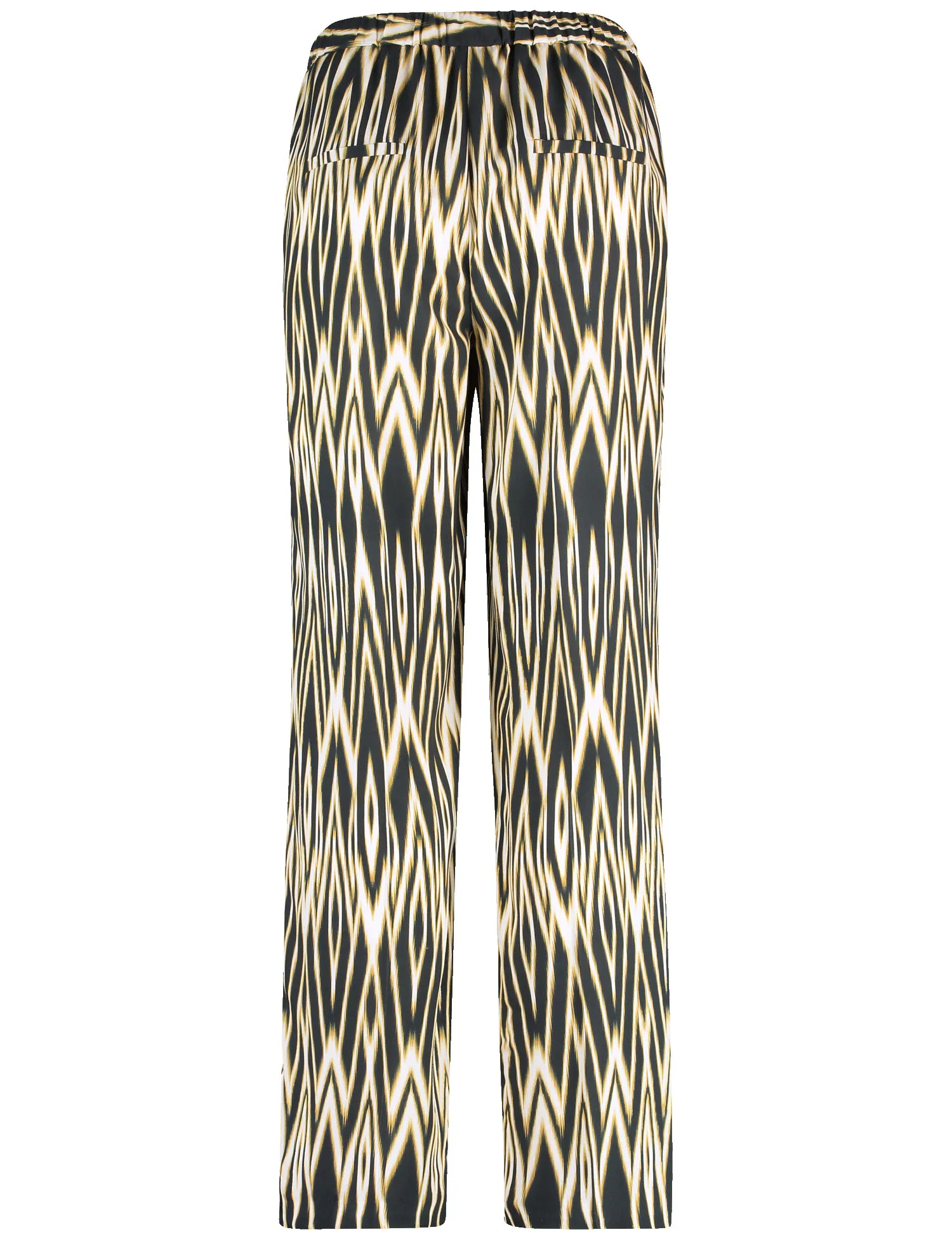 Pull-on trousers with an ikat print