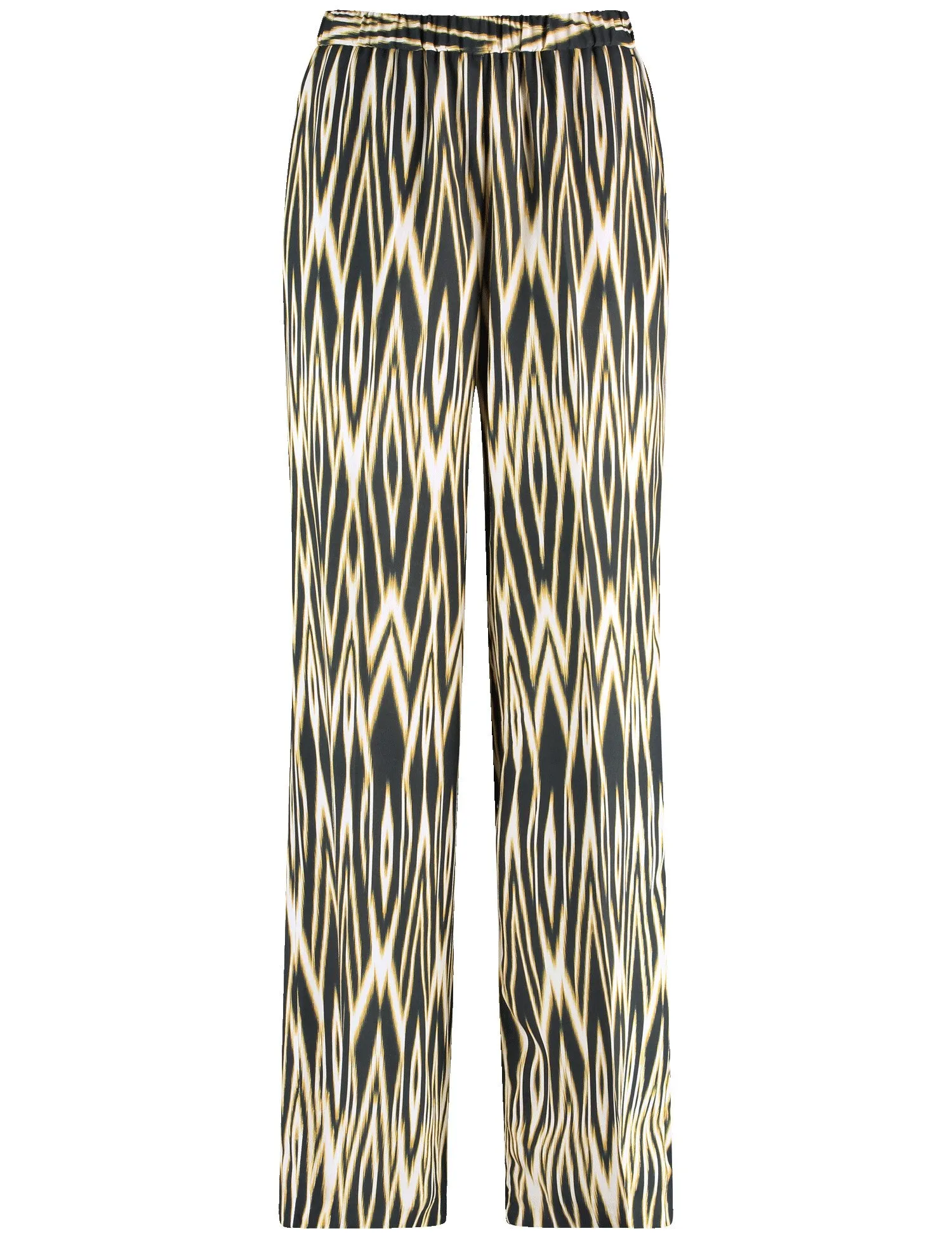 Pull-on trousers with an ikat print