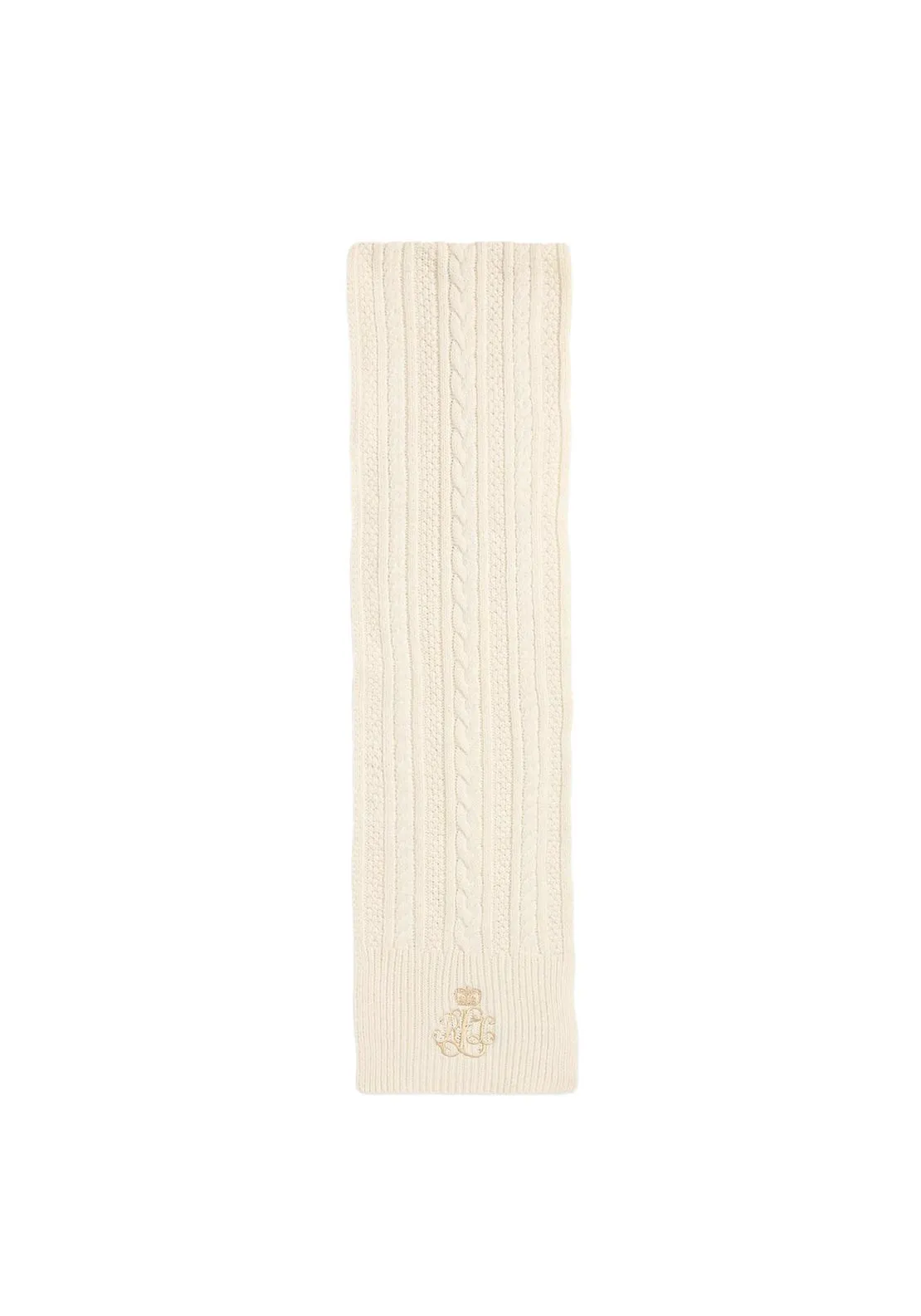 Ralph Lauren Embellished Knit Logo Scarf, Cream