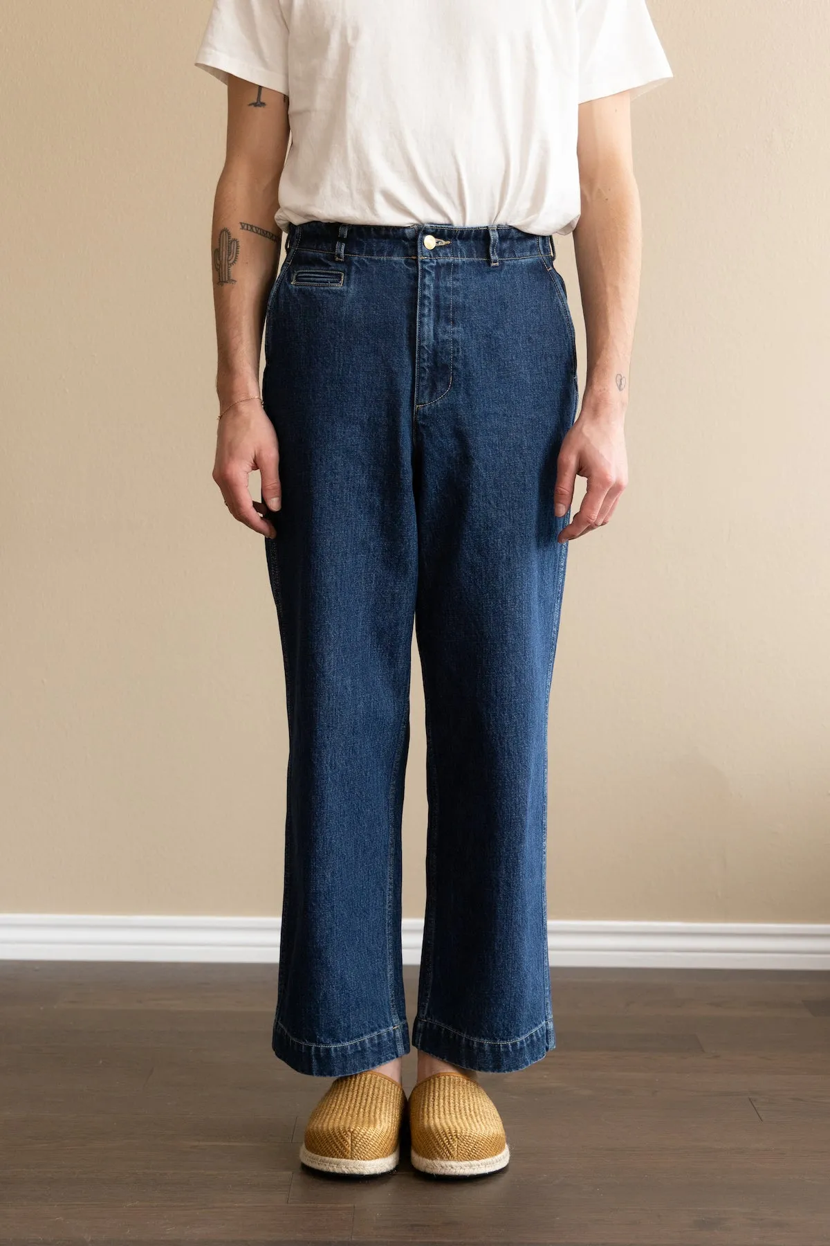 Recycled Denim Military Trousers - Sky Blue