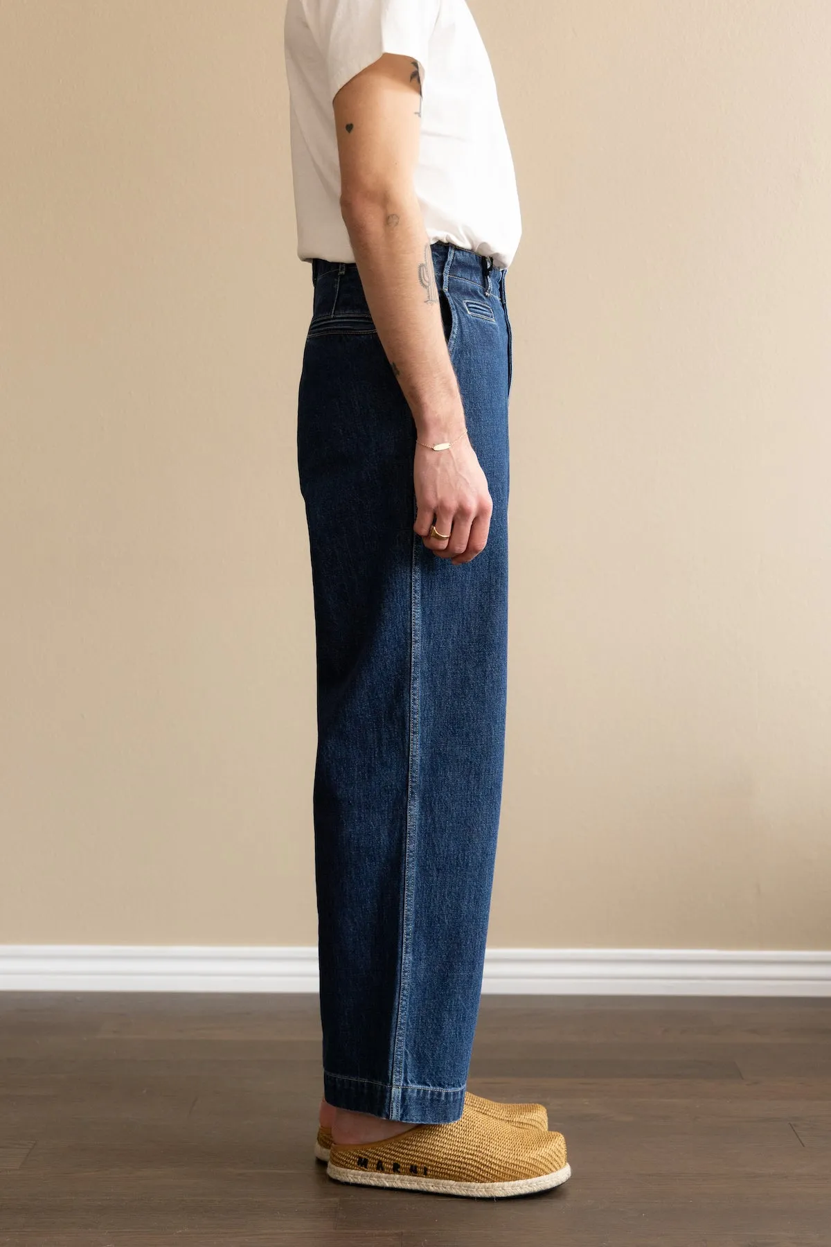 Recycled Denim Military Trousers - Sky Blue