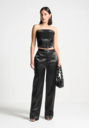 Satin Tailored Trousers - Black