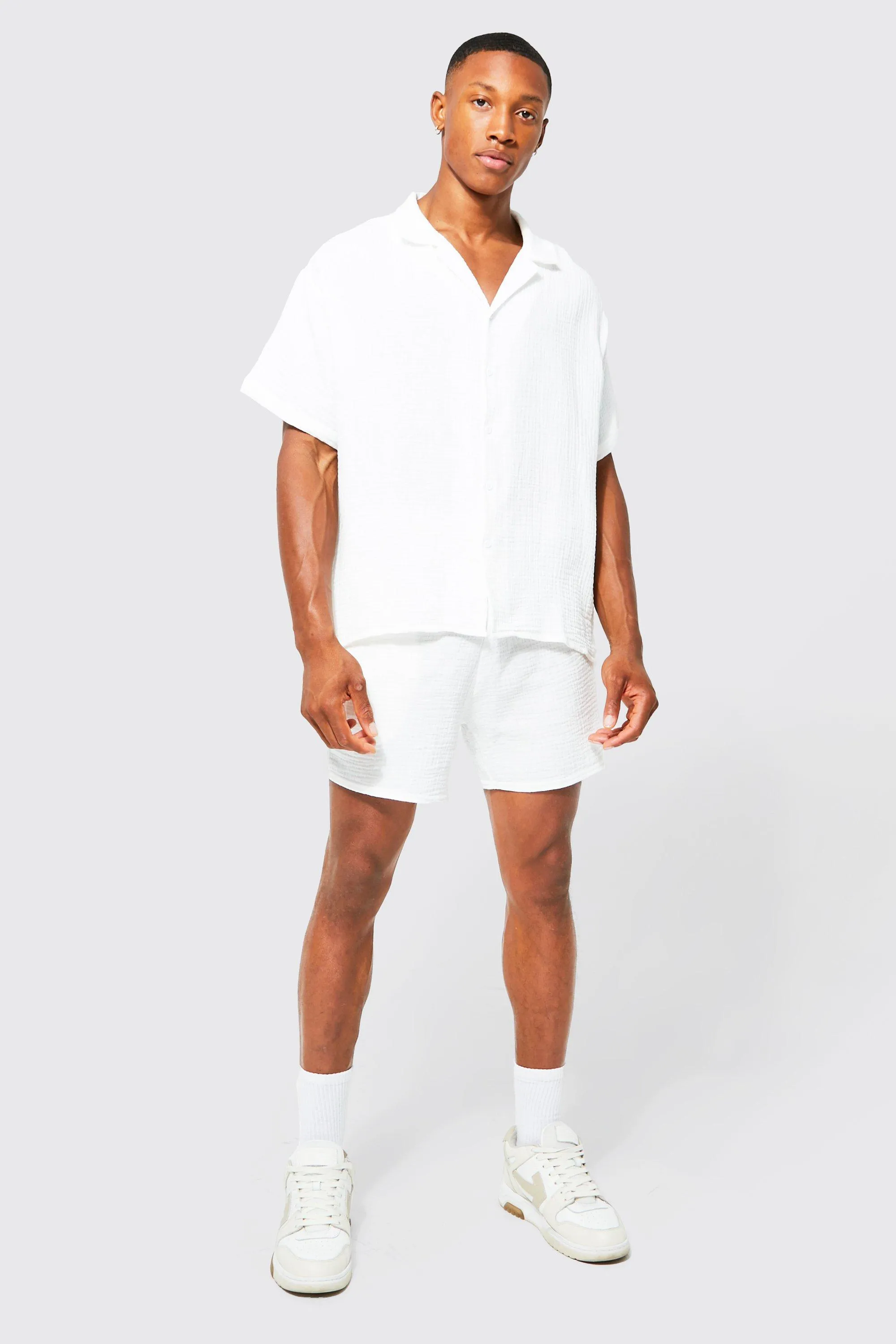 Short Sleeve Boxy Revere Shirt And Short Set