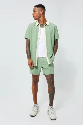 Short Sleeve Textured Jersey Shirt And Short | boohooMAN UK