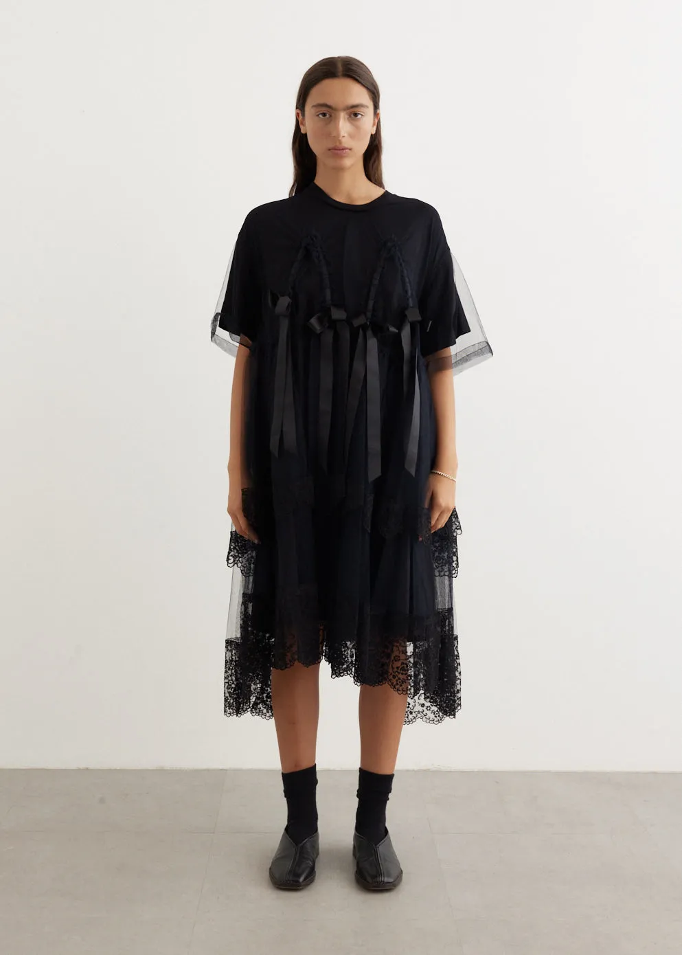 Simone Rocha -  Ruched Bow Net Overlay Dress - Dress