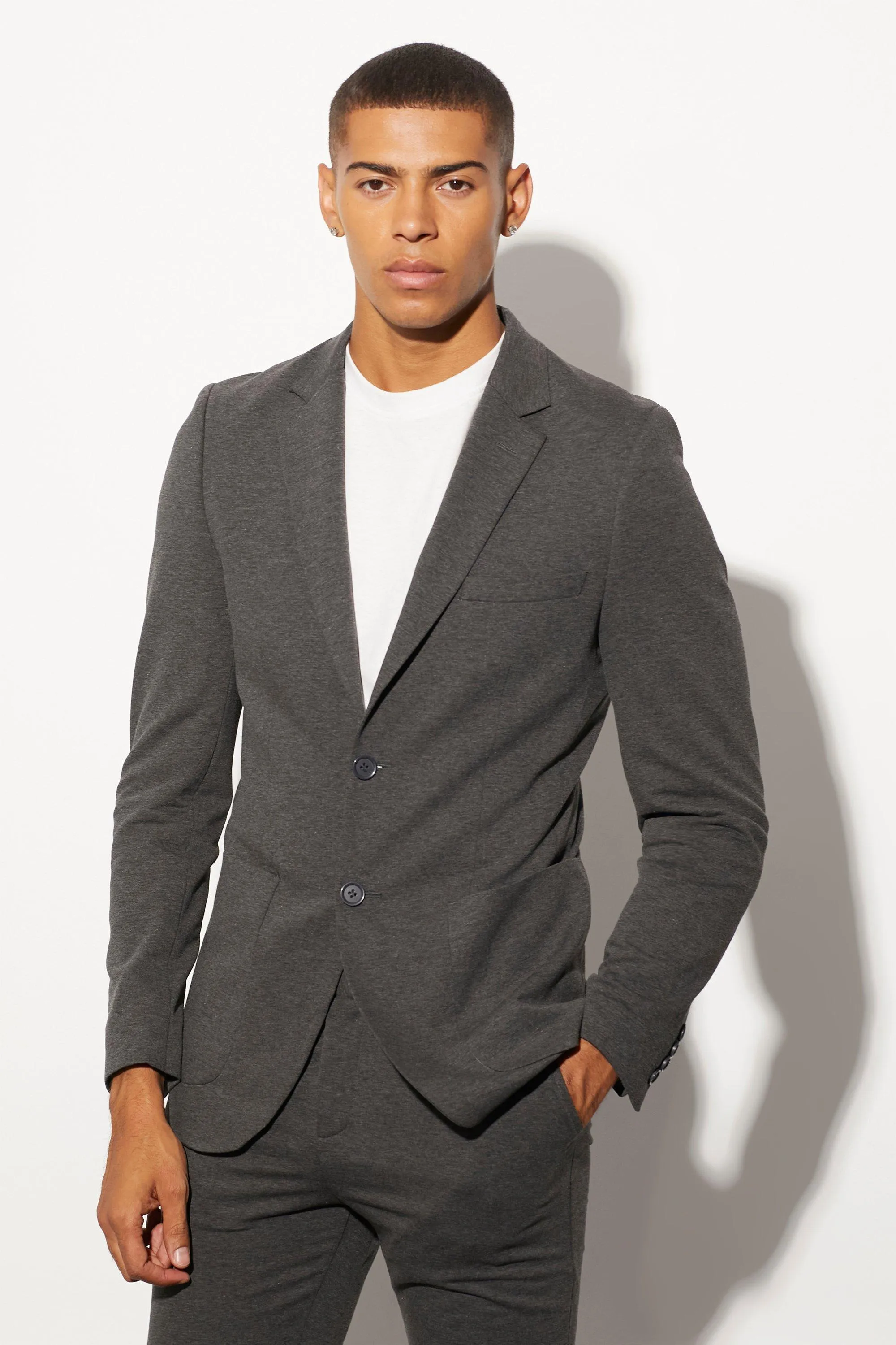 Single Breasted Jersey Skinny Suit Jacket