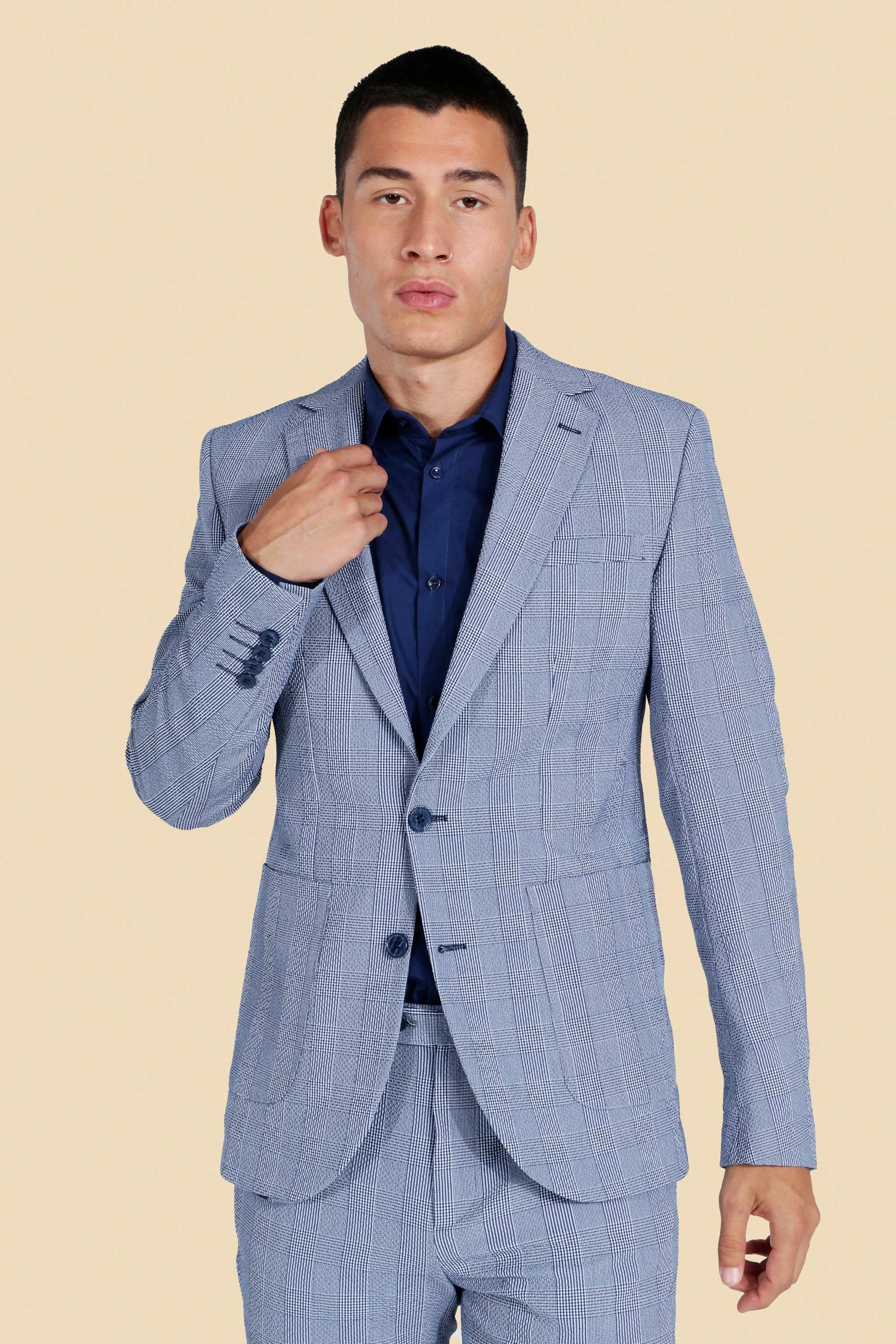 Single Breasted Seersucker Skinny Suit Jacket