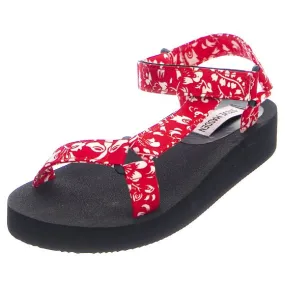 Steve Madden Womens Henley Red Print Flower Sandals