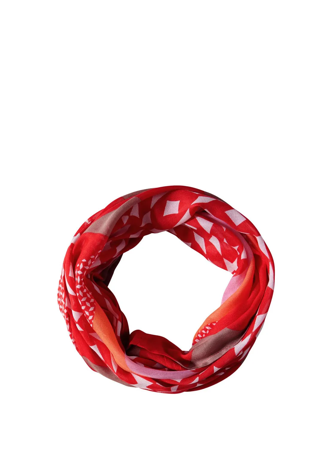 Street One Printed Geometric Loop Scarf, Tangerine Red