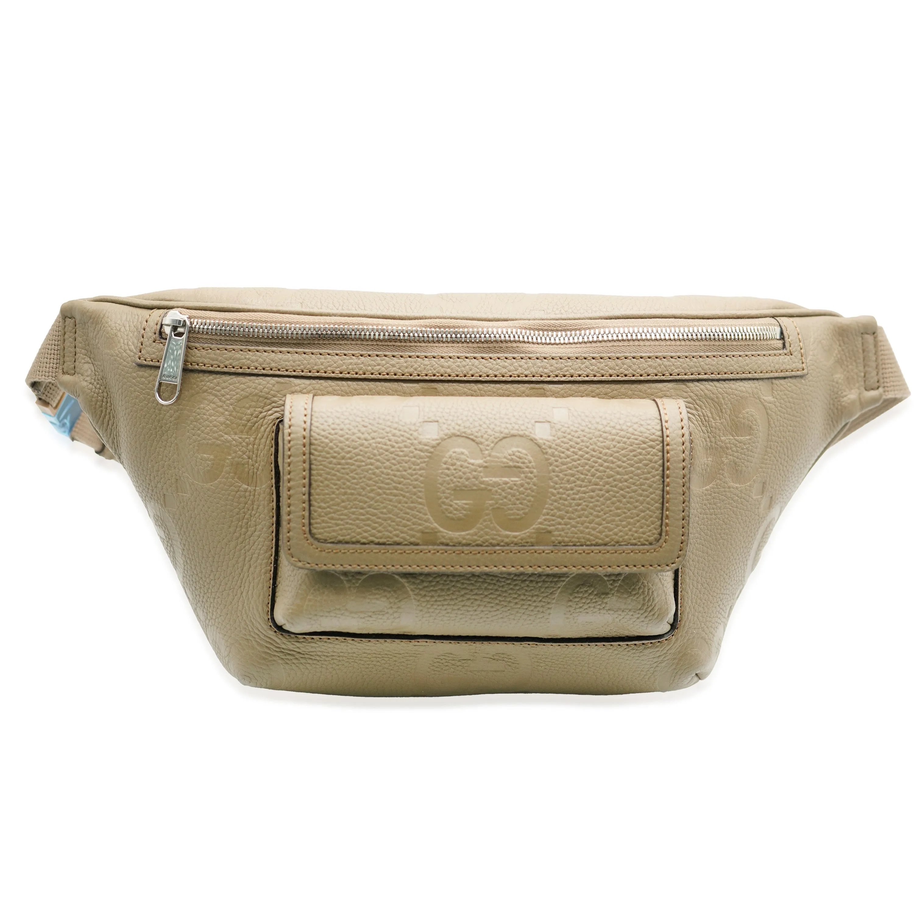 Taupe Piuma Calfskin Jumbo GG Embossed Pocket Belt Bag