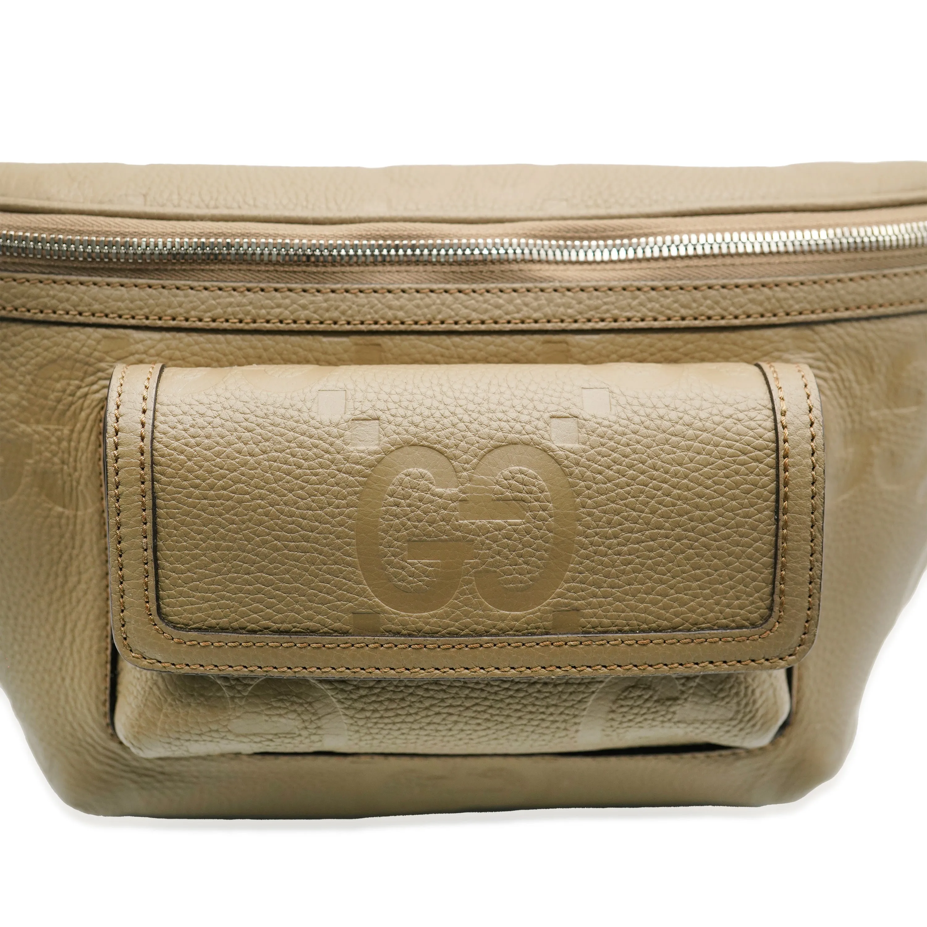 Taupe Piuma Calfskin Jumbo GG Embossed Pocket Belt Bag