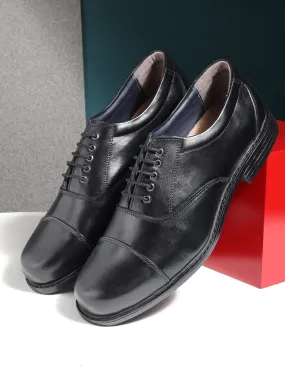 Teakwood Genuine Leather Black Oxford Shoes for Men