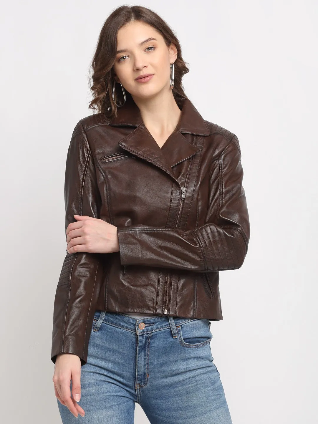 Teakwood Genuine Leathers Women`s Jacket (Wine)