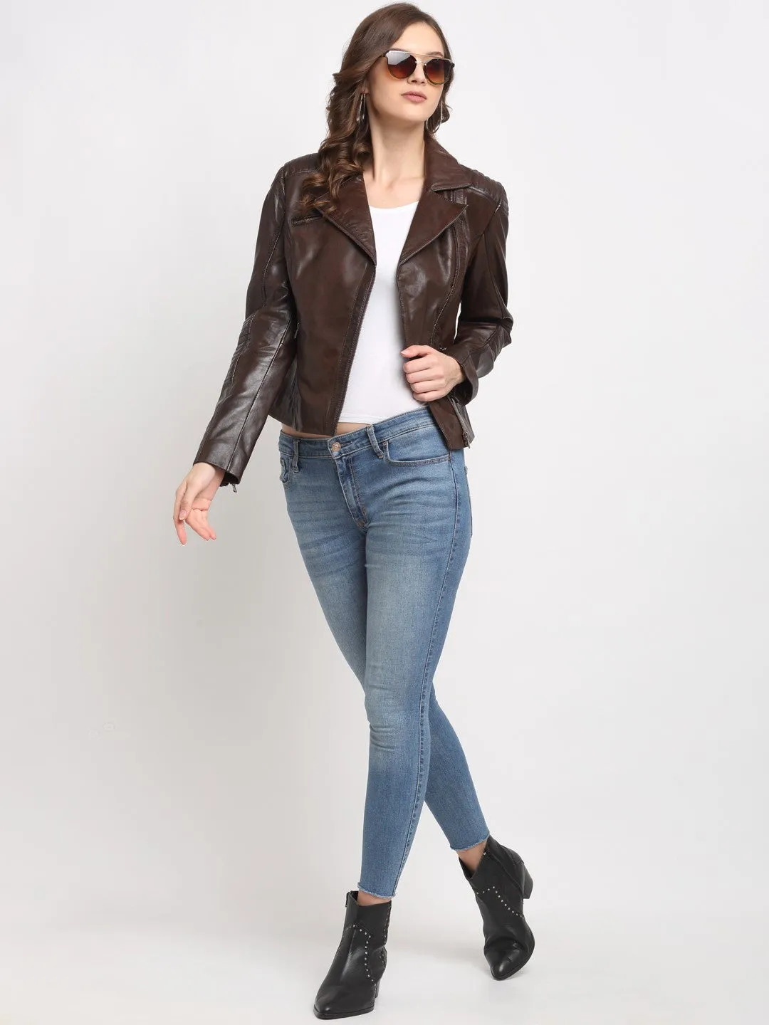 Teakwood Genuine Leathers Women`s Jacket (Wine)