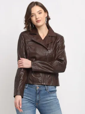 Teakwood Genuine Leathers Women`s Jacket (Wine)