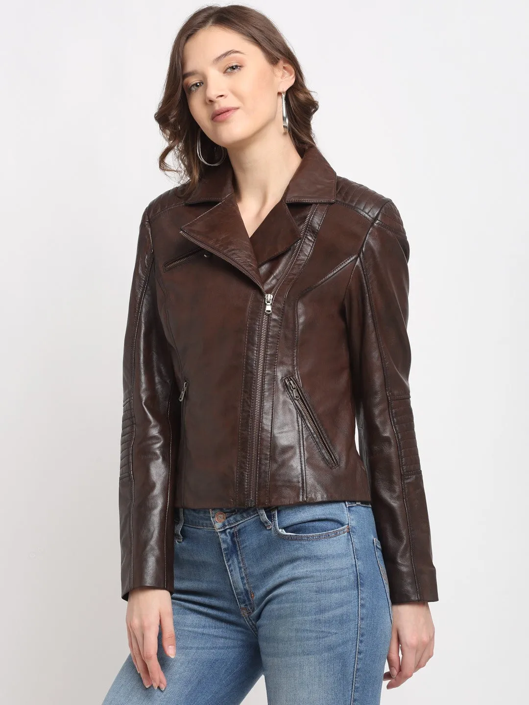 Teakwood Genuine Leathers Women`s Jacket (Wine)