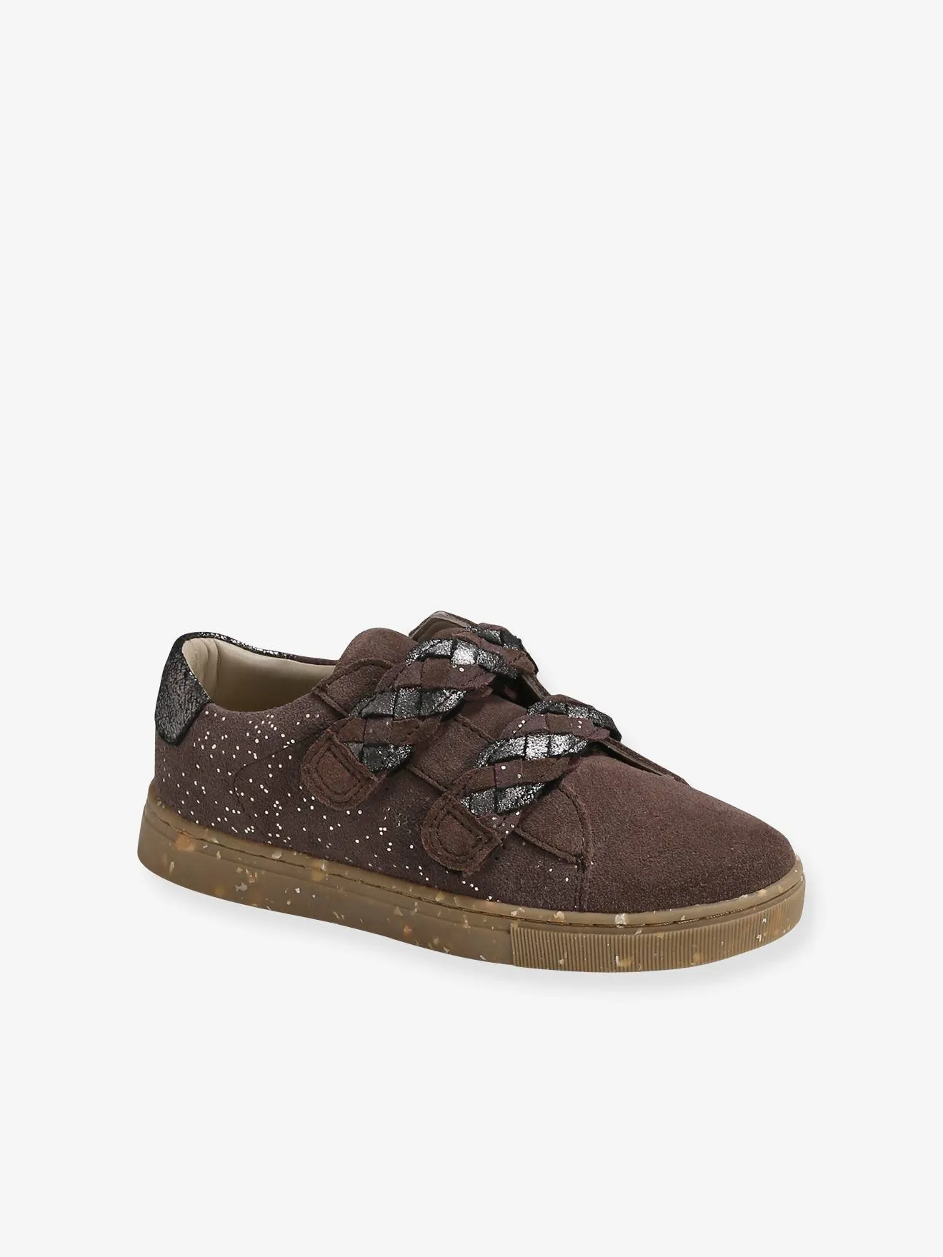 Touch-Fastening Leather Trainers for Girls, Designed for Autonomy - brown/print