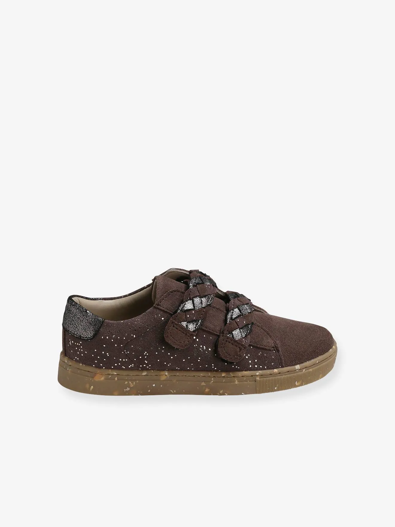 Touch-Fastening Leather Trainers for Girls, Designed for Autonomy - brown/print