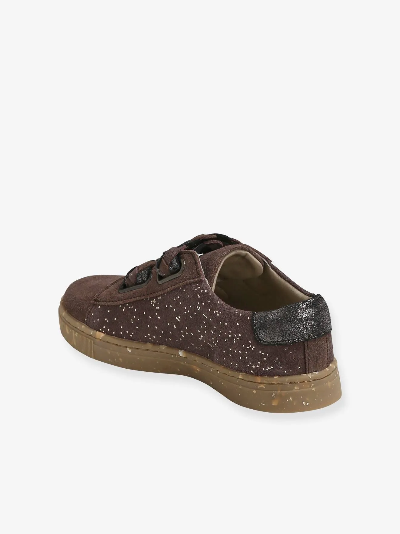 Touch-Fastening Leather Trainers for Girls, Designed for Autonomy - brown/print