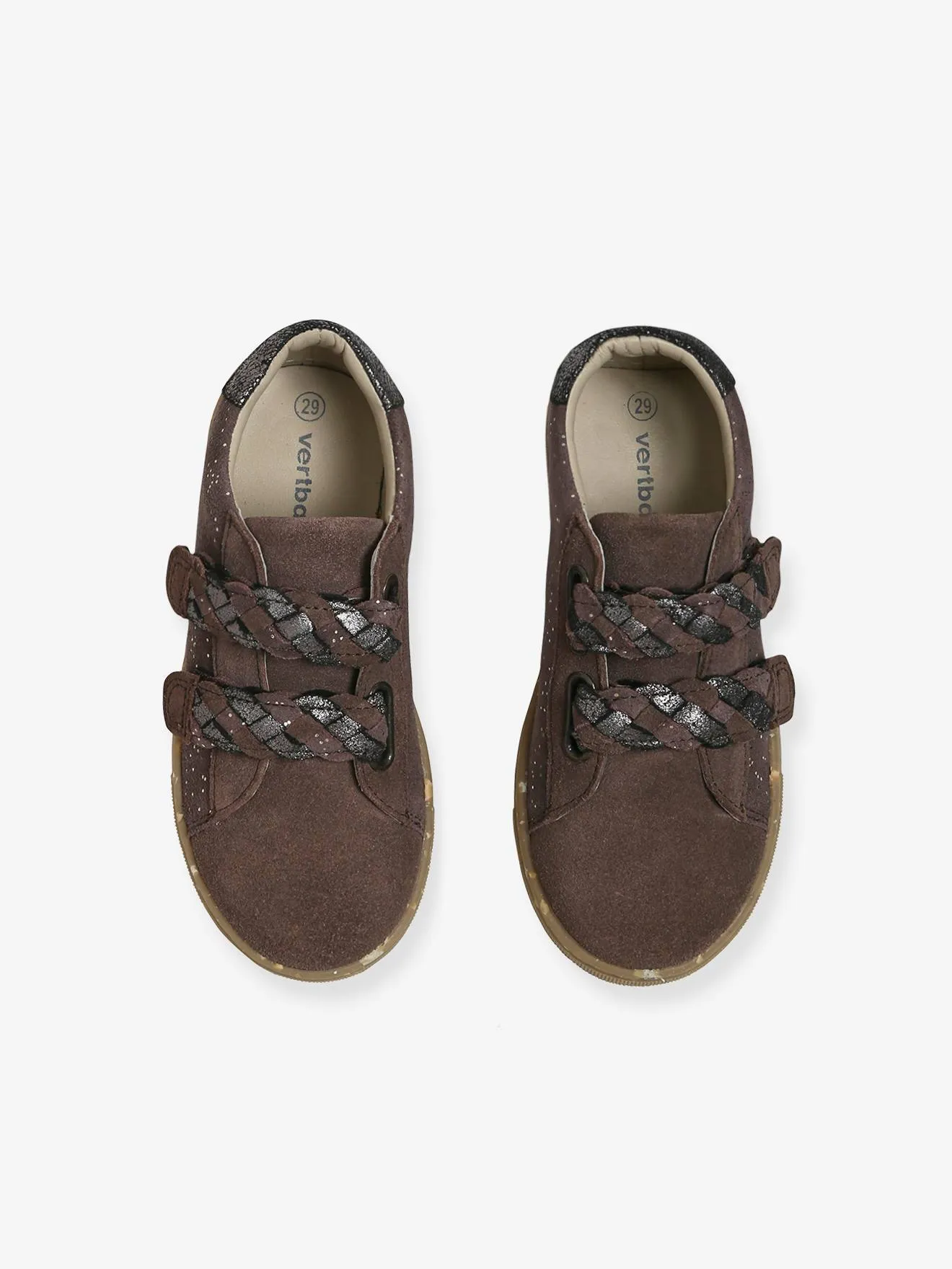 Touch-Fastening Leather Trainers for Girls, Designed for Autonomy - brown/print