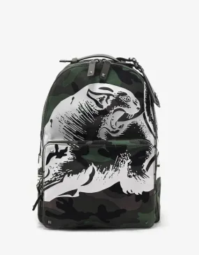 Valentino Garavani Green Camo Panther Print Backpack