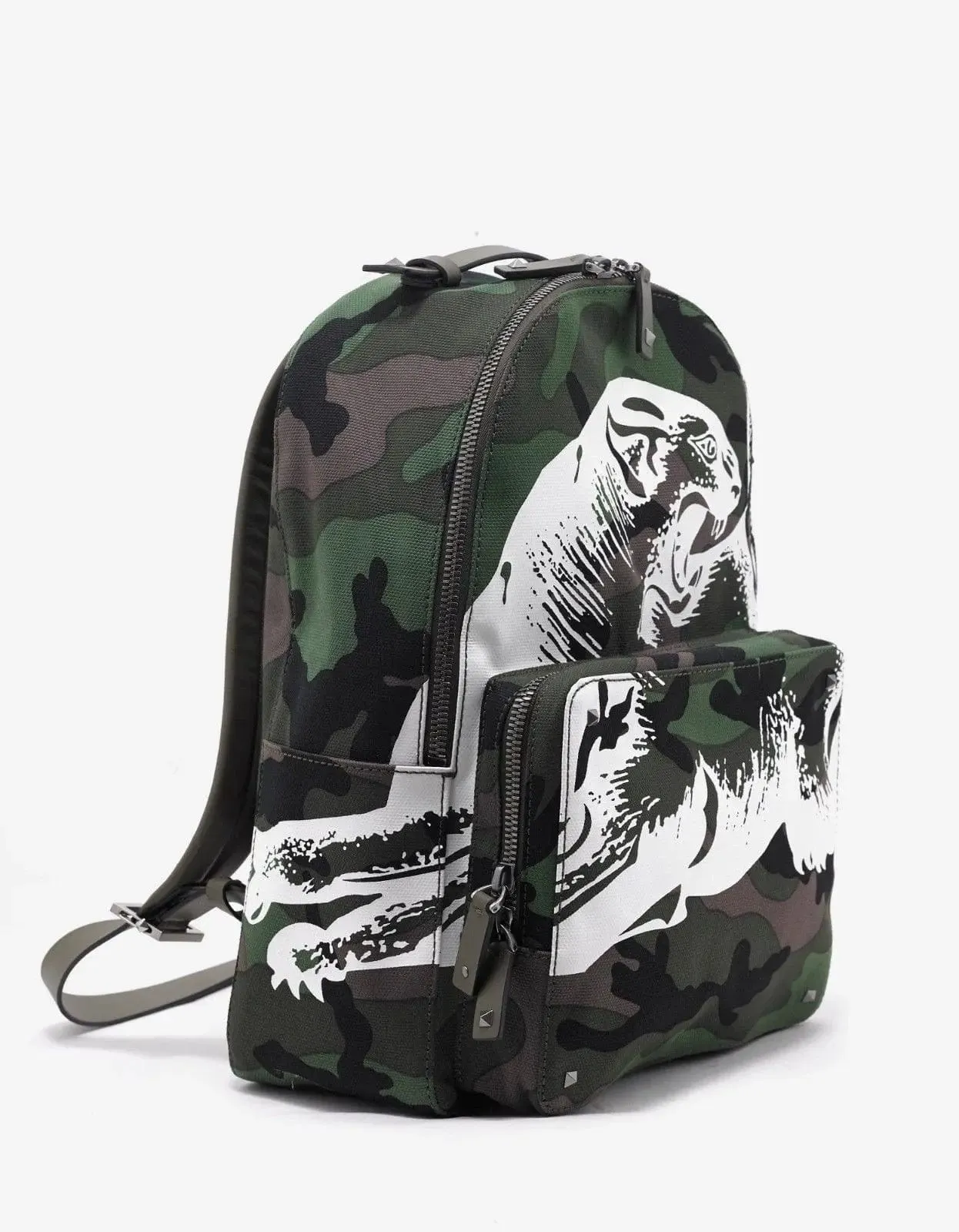 Valentino Garavani Green Camo Panther Print Backpack