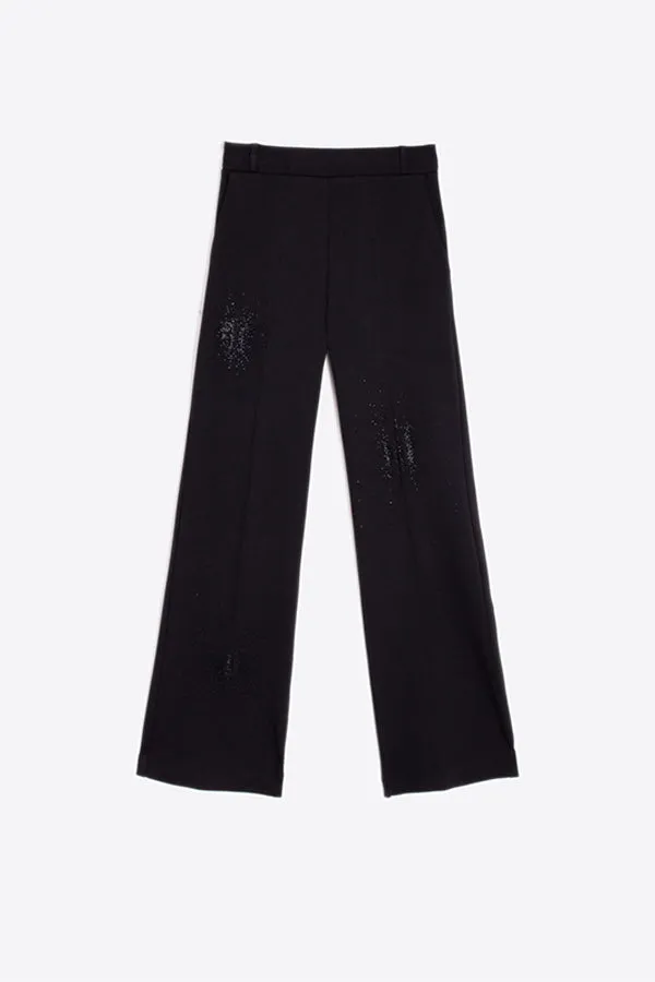 Vilagallo MARTINA BLACK STRASS STRETCH KNITTED TROUSERS