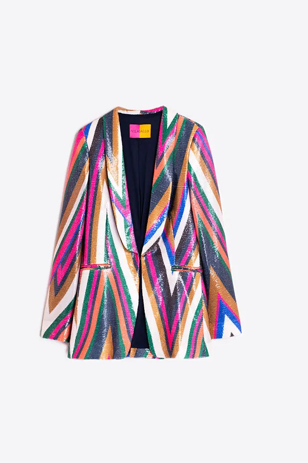 Vilagallo SEQUINS MULTICOLOUR ZIGZAG SMOKING JACKET