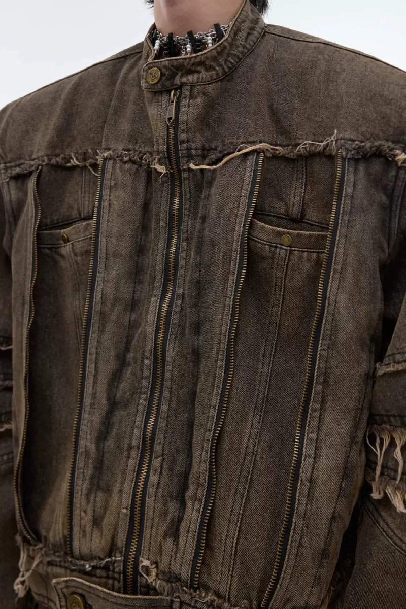 Vintage Denim Fringed Jacket Set