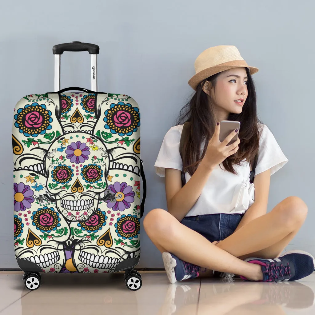 Violet Sugar Skull Printed Luggage Cover