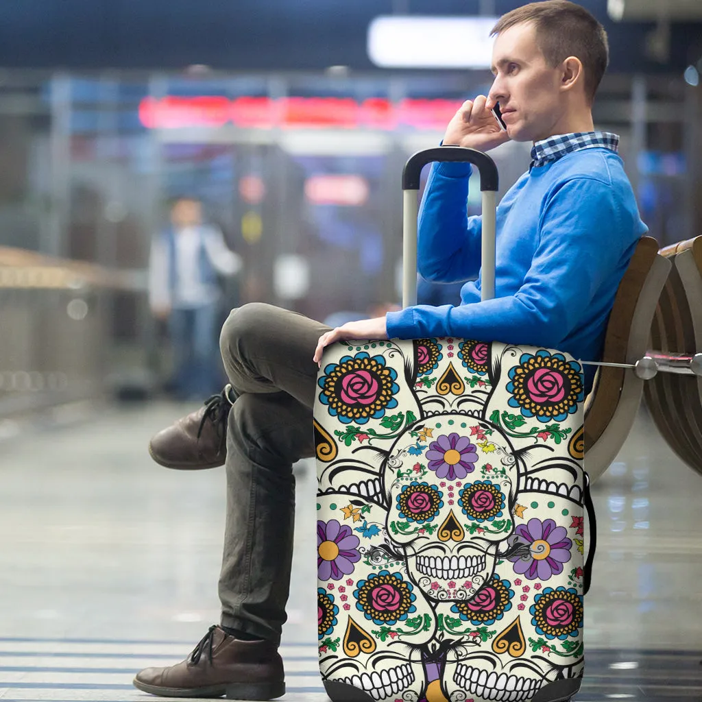 Violet Sugar Skull Printed Luggage Cover